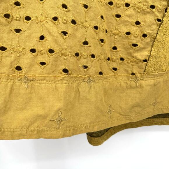 Anthropologie Akemi + Kin Cadiz Top Size XS Gold Yellow Embroidered Eyelet Boho - Picture 15 of 16